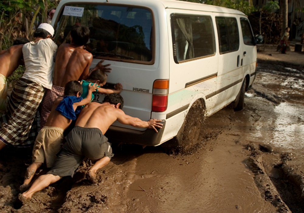 Pushing van together