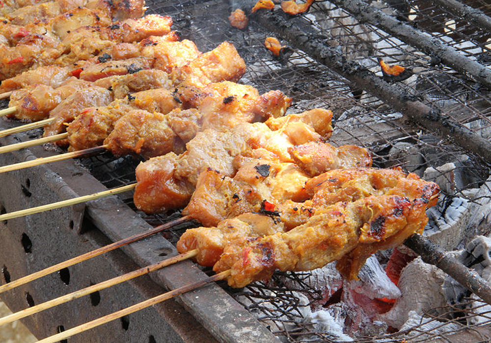 Pork Satay being grilled